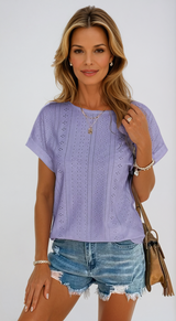 Astrid | Women's Casual Eyelet Short Sleeve Top