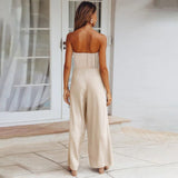Luna | Women's Strapless Wide Leg Jumpsuit Tie Waist