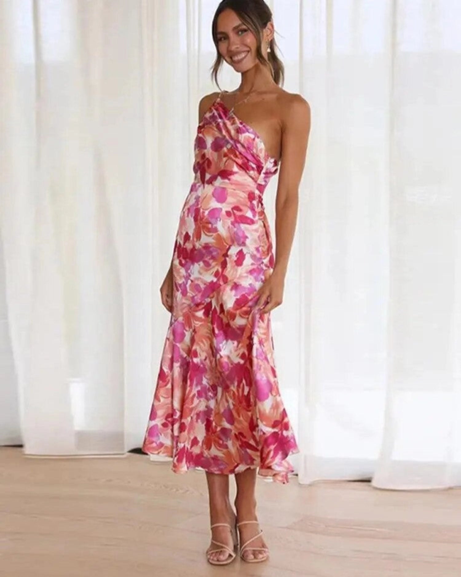 Sienna | Asymmetric Floral Print Midi Dress