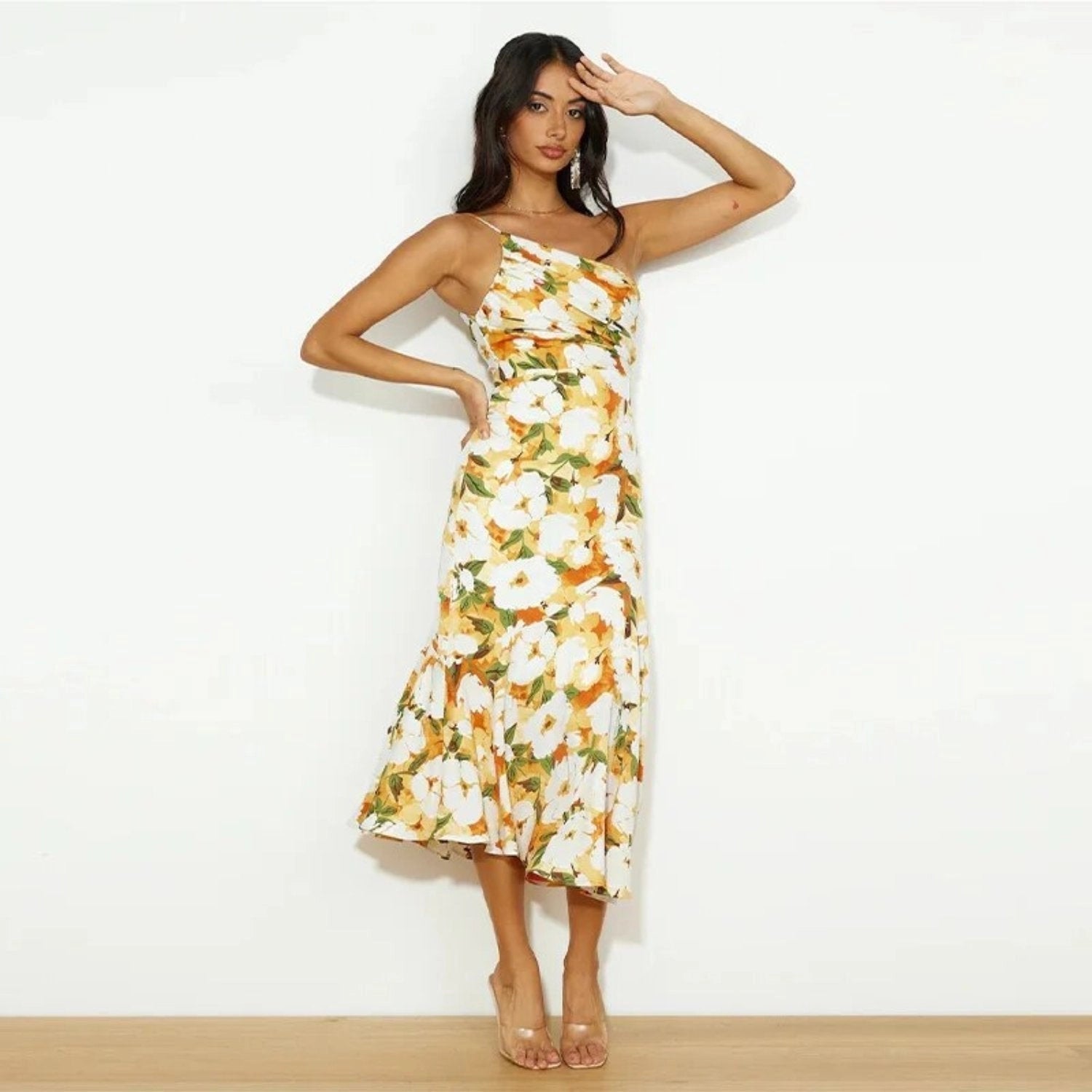 Sienna | Asymmetric Floral Print Midi Dress