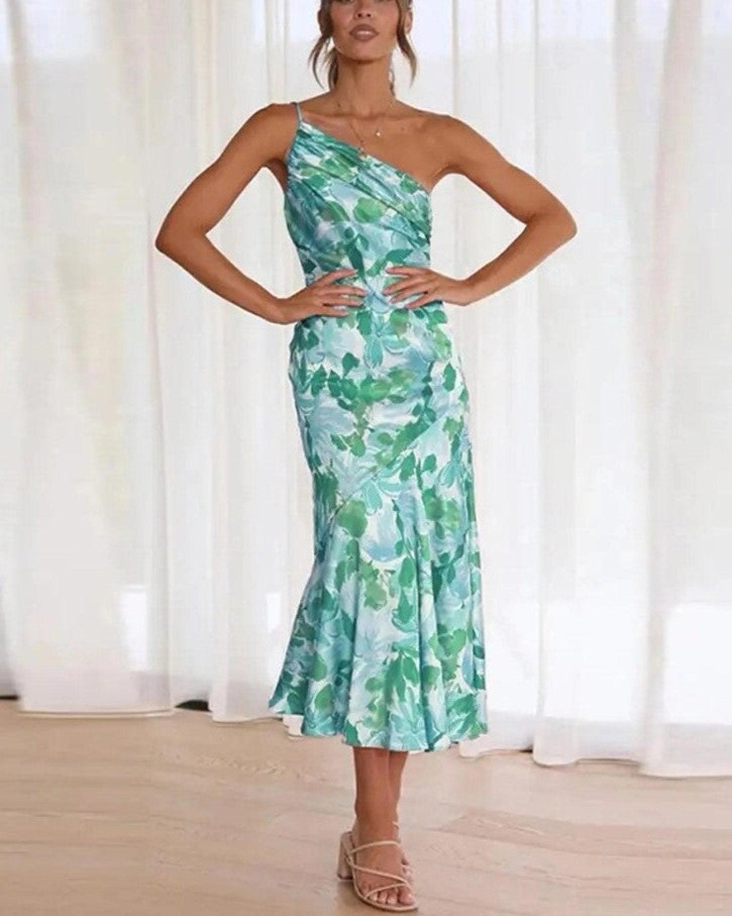 Sienna | Asymmetric Floral Print Midi Dress