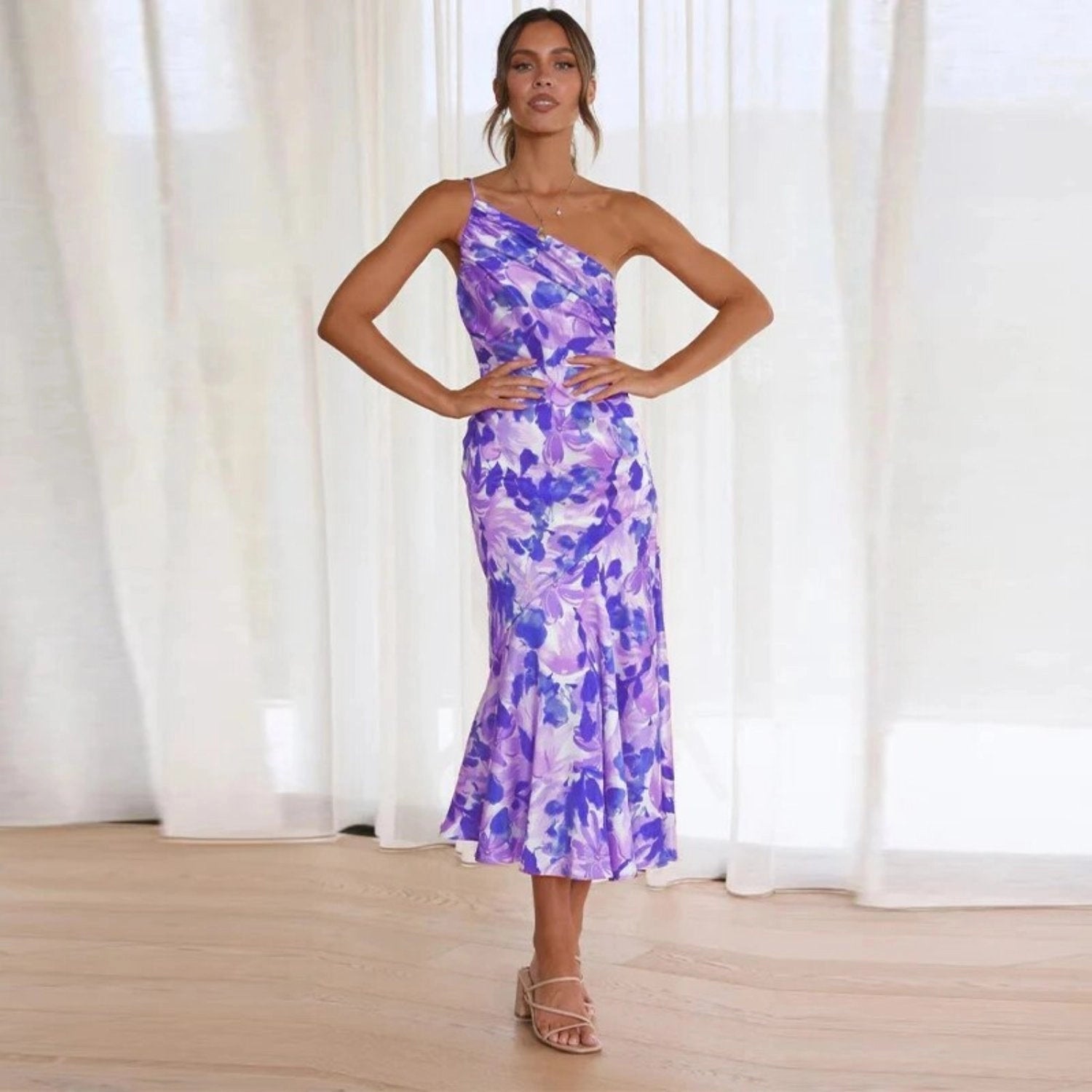 Sienna | Asymmetric Floral Print Midi Dress