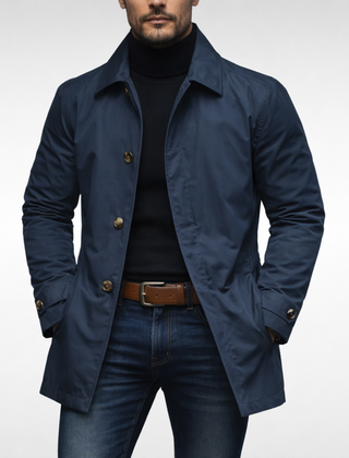Axton - Stylish Weather-Resistant Men's Overcoat - Navy Blue