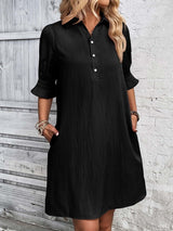 Ember | Women's Collared Ruffle Sleeve Shirt Dress Knee Length