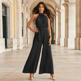 Celeste | Women's Pleated Halterneck Jumpsuit Wide Leg Sleeveless
