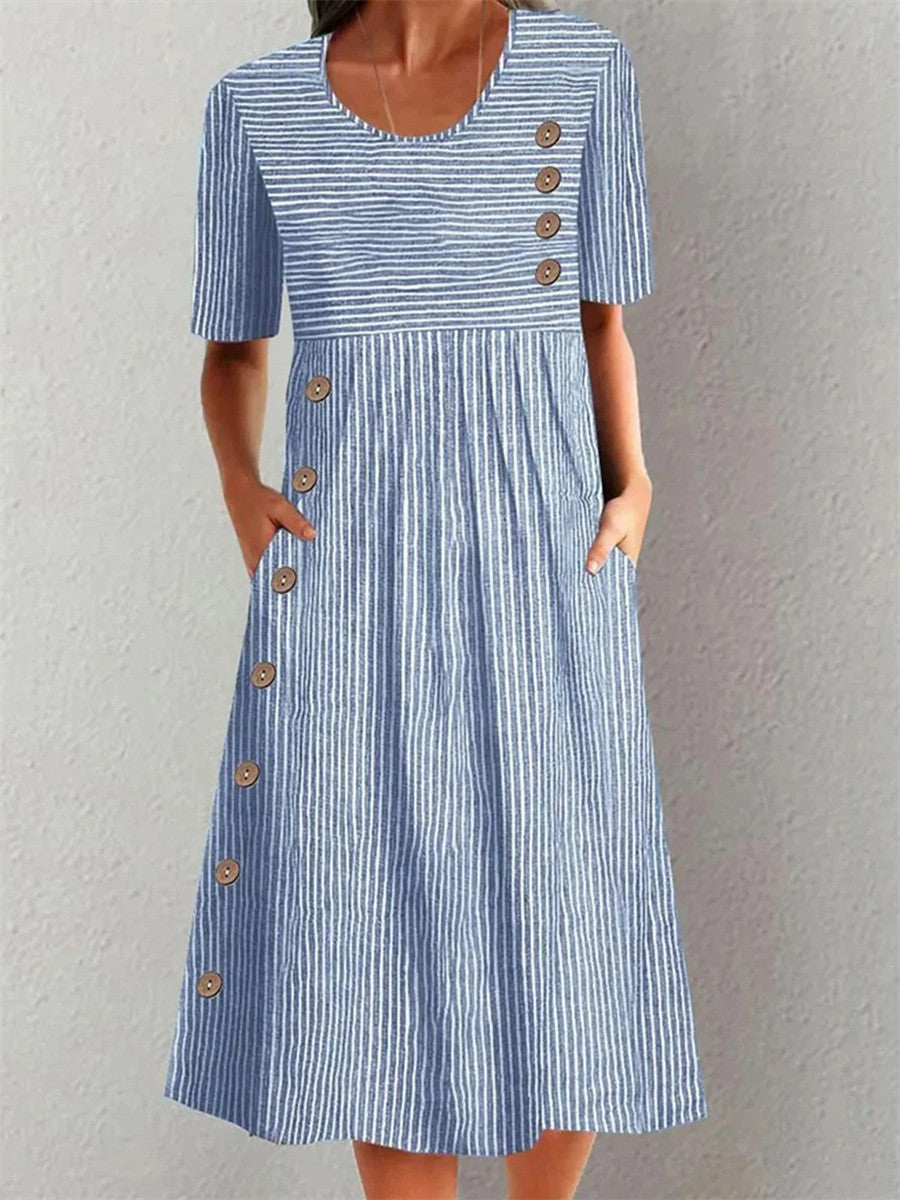 Linda | Button Detail A-Line Dress