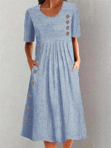 Linda | Button Detail A-Line Dress