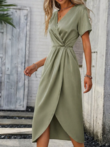 Audrey | Women's Wrap Midi Dress Short Sleeve Belted Summer Dress