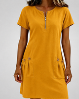 Pippa | Women's Linen Short Sleeve Zip Neck A-Line Mini Dress