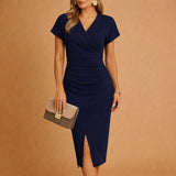 Celine™ | Women's V-Neck Midi Dress with Front Slit
