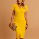 Celine™ | Women's V-Neck Midi Dress with Front Slit
