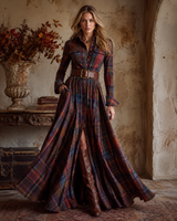 Calliope | Women's Tartan Button Up Maxi Dress