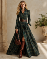 Calliope | Women's Tartan Button Up Maxi Dress