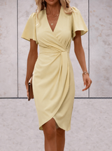 Evelina | Women's Wrap Midi Dress V-Neck Flutter Sleeve Belted Occasion Dress