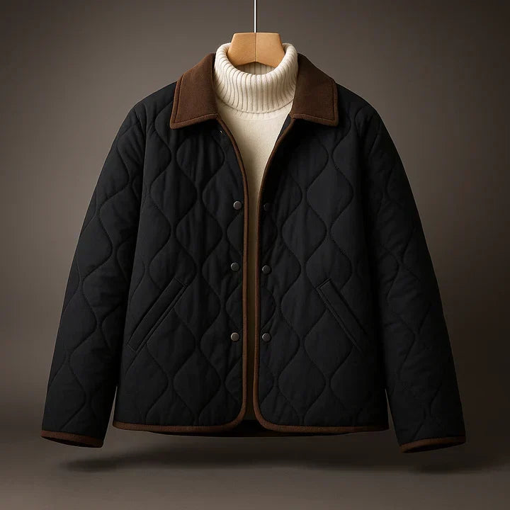 Women’s Lightly Padded Quilted Lapel Jacket in Black