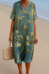 Amelia™ | Floral Print Blue-Green Dress