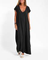 Vera | Women's V-Neck Short Sleeve Maxi Dress Side Slit Loose
