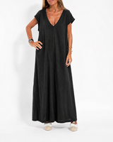 Vera | Women's V-Neck Short Sleeve Maxi Dress Side Slit Loose
