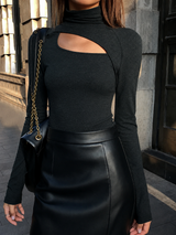 Nova | Women's Cut Out Turtleneck Long Sleeve Slim Fit Top