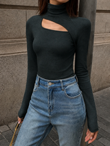 Nova | Women's Cut Out Turtleneck Long Sleeve Slim Fit Top