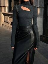 Nova | Women's Cut Out Turtleneck Long Sleeve Slim Fit Top