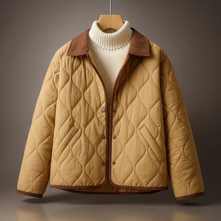 Women’s Lightly Padded Quilted Lapel Jacket in Brown