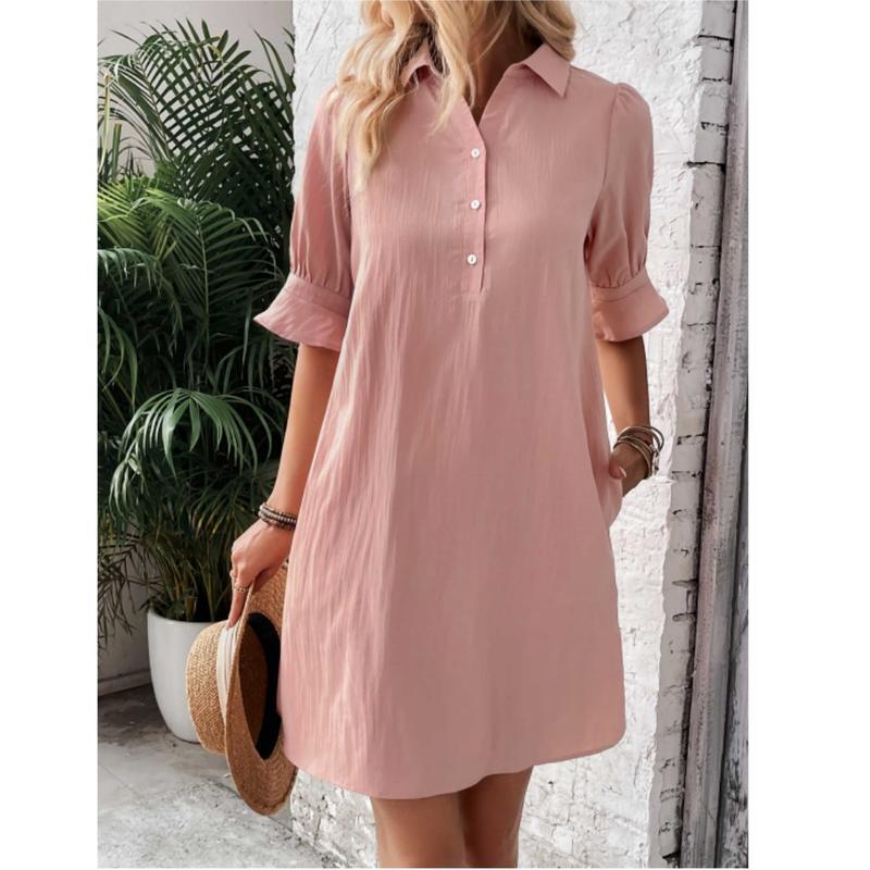 Ember | Women's Collared Ruffle Sleeve Shirt Dress Knee Length