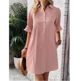 Ember | Women's Collared Ruffle Sleeve Shirt Dress Knee Length