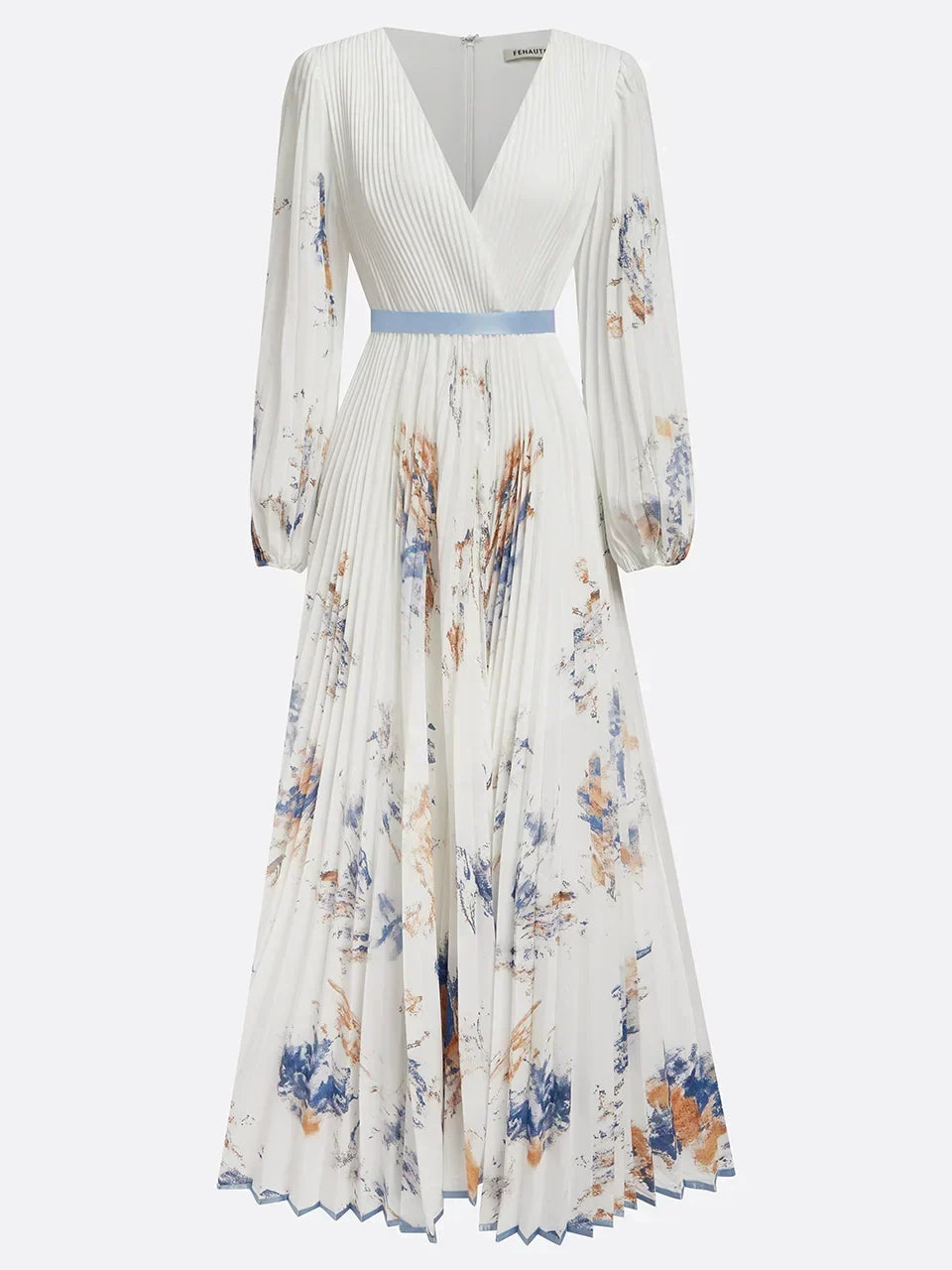 Halston | Elegant V-Neck Puff Sleeves Maxi Dress