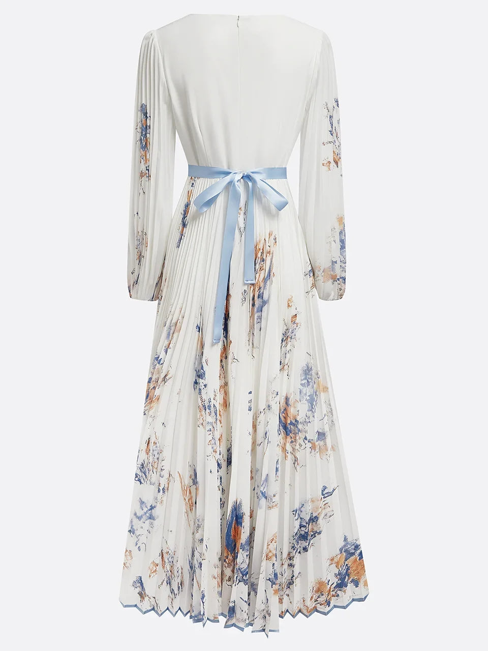 Halston | Elegant V-Neck Puff Sleeves Maxi Dress