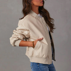Women’s Faux-Leather Zip-Front Bomber Jacket