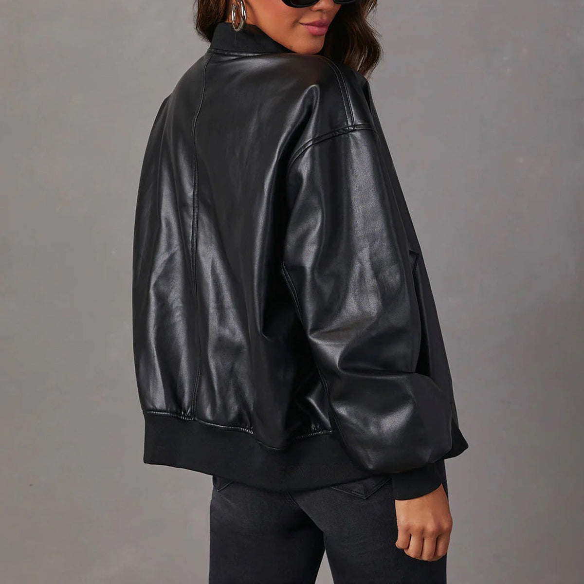 Women’s Faux-Leather Zip-Front Bomber Jacket