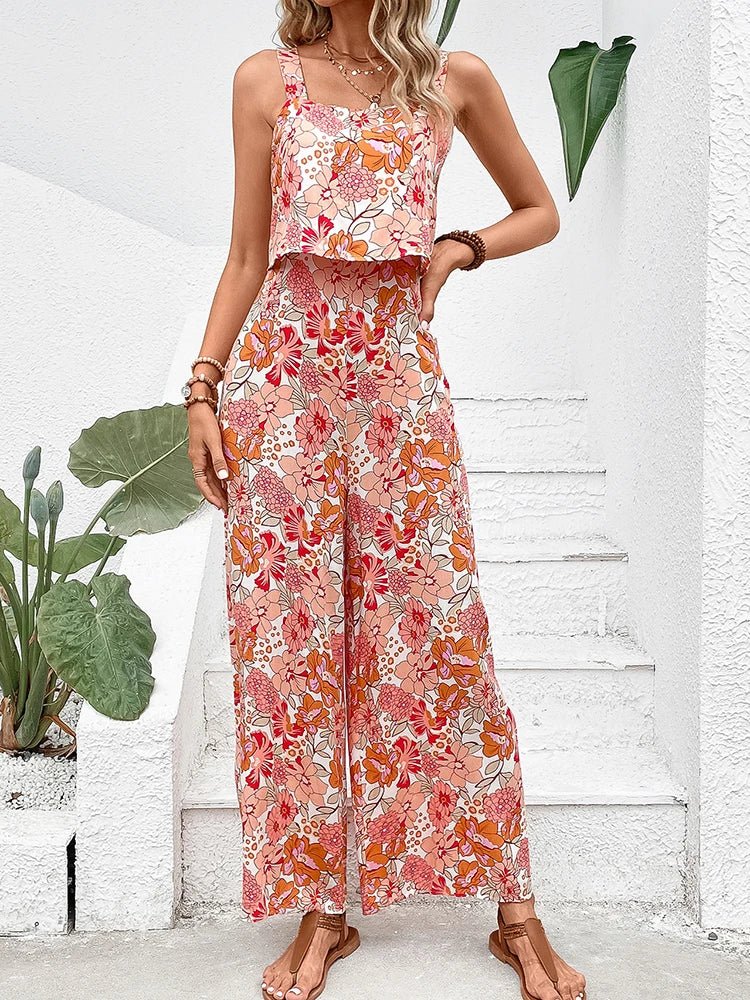 Sienna | Women's Floral Wide Leg Jumpsuit Sleeveless Backless