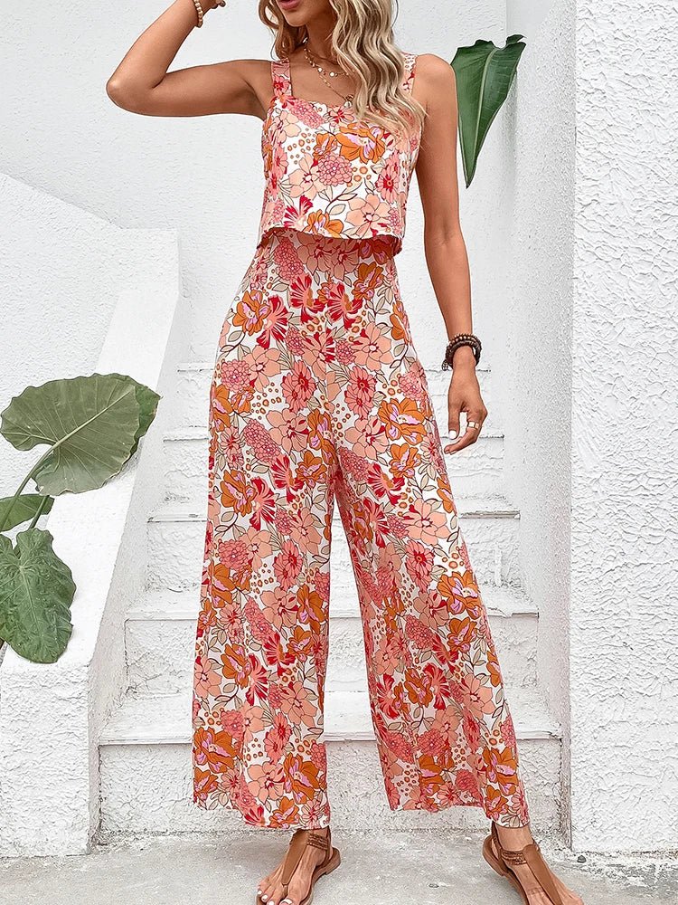 Sienna | Women's Floral Wide Leg Jumpsuit Sleeveless Backless