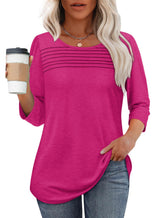 Tessa | Women's 3/4 Sleeve Pleated Top Scoop Neck Casual Everyday Top