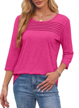 Tessa | Women's 3/4 Sleeve Pleated Top Scoop Neck Casual Everyday Top