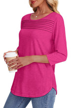 Tessa | Women's 3/4 Sleeve Pleated Top Scoop Neck Casual Everyday Top