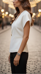 Isabelle | Women's Cap Sleeve Wrap Blouse Structured V-Neck Dressy Top