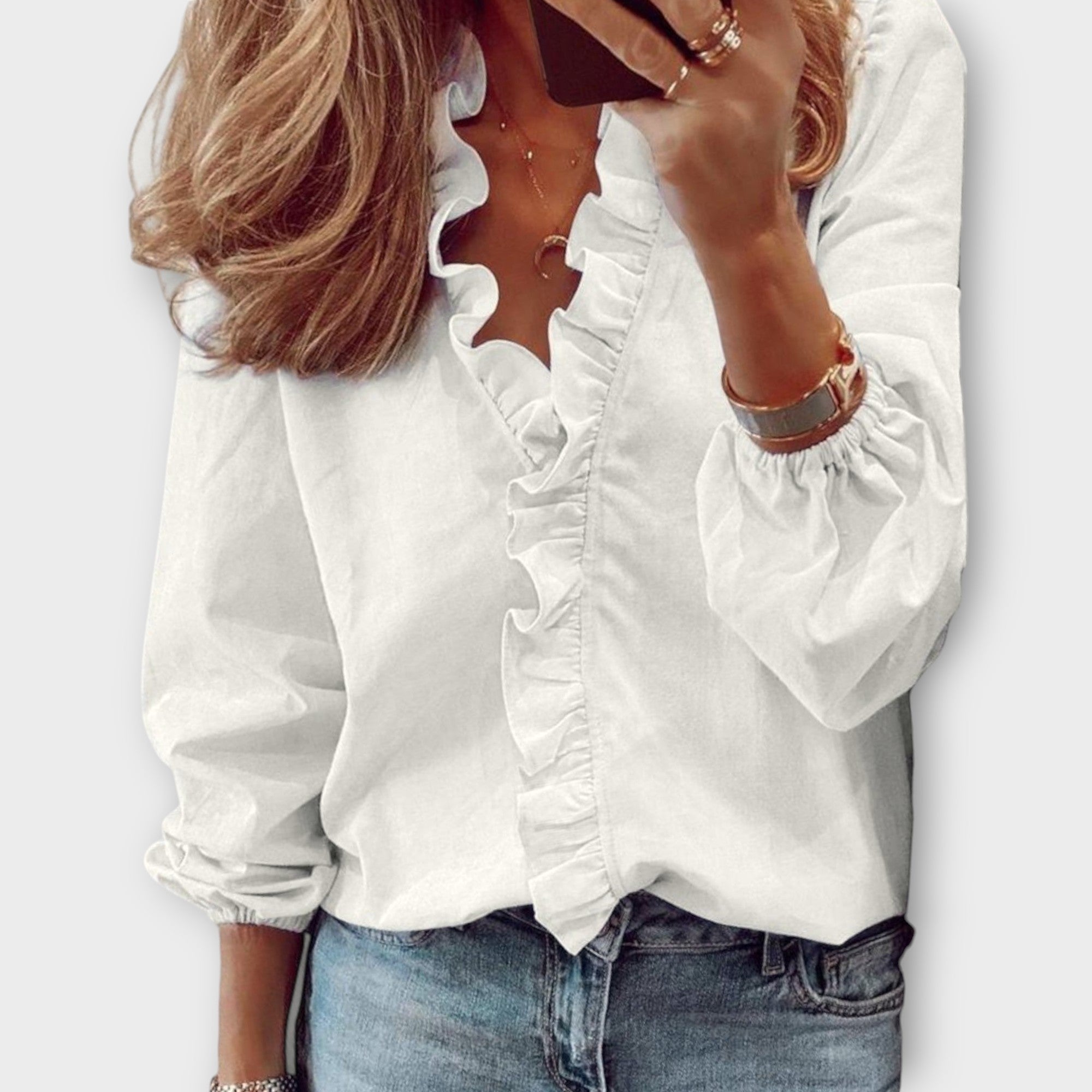 Flora | Women's Ruffle V-Neck Long Sleeve Blouse
