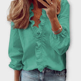 Flora | Women's Ruffle V-Neck Long Sleeve Blouse
