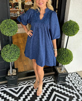 Tesia | Women's Jacquard Mini Dress V-Neck Puff Sleeve Occasion Dress