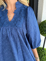 Tesia | Women's Jacquard Mini Dress V-Neck Puff Sleeve Occasion Dress