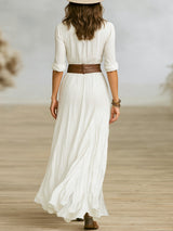 Crissa | Long Belted Dress With Pleated Lapels