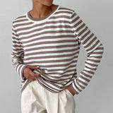 Stella | Women's Striped Knit Sweater Long Sleeve Crew Neck Pullover