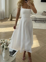 Marcia | Women's Square Neck Sleeveless A-Line Midi Dress