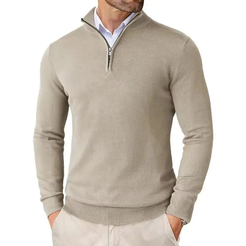 Men’s Soft Knit Half-Zip Sweater in Beige