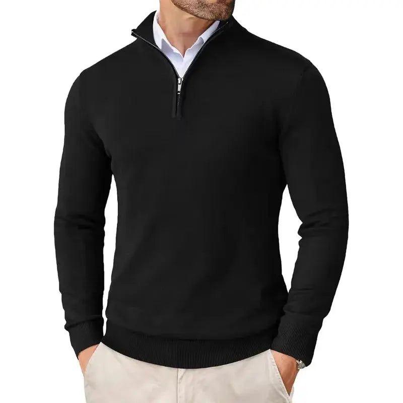 Men’s Soft Knit Half-Zip Sweater in Black