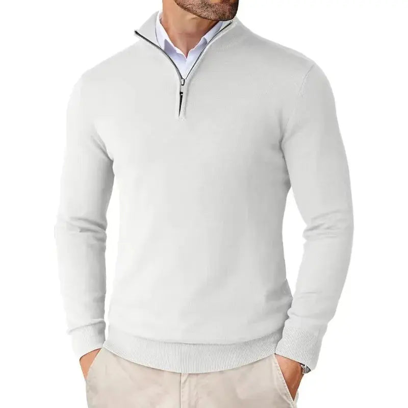 Men’s Soft Knit Half-Zip Sweater in White