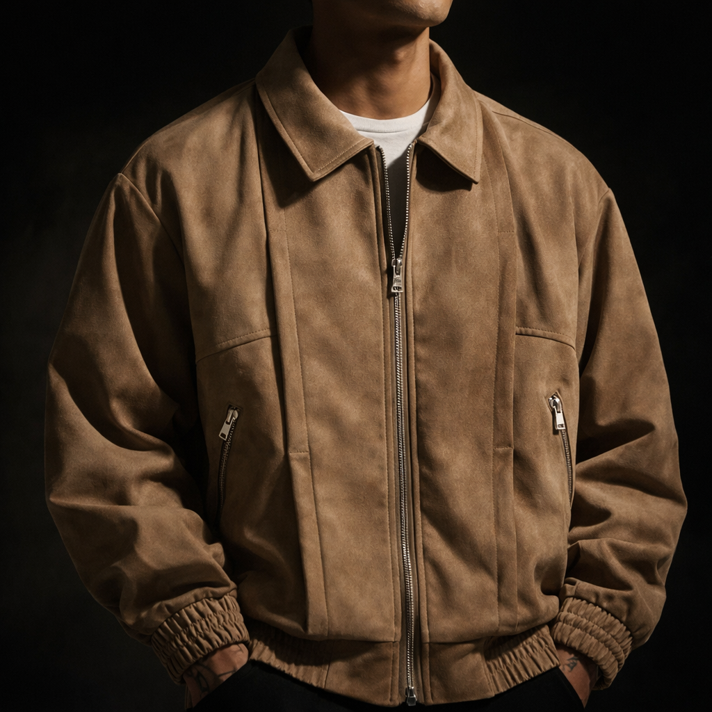 Men’s Oversized Suede-Look Bomber Jacket