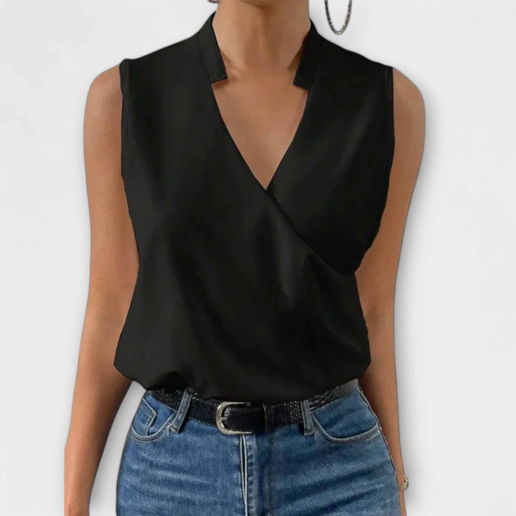 Luna | Women's Sleeveless Wrap V-Neck Top Surplice Blouse